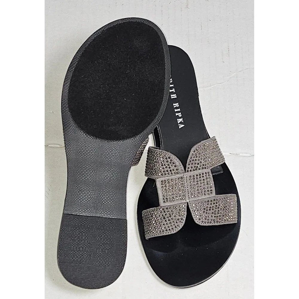 Judith‎ Ripka Sloane Pewter Rhinestone Embellished Slide Sandals A276371 Size 5M